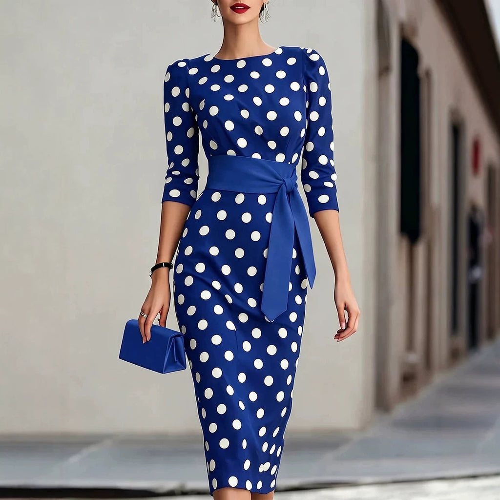 Gizlux Belle women's polka dot belted sheath midi dress - image 3
