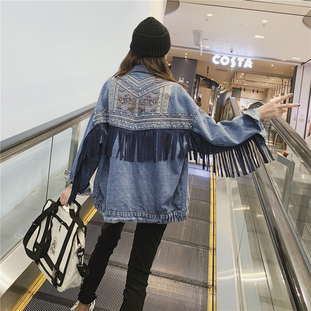 Gizlux Fringe women's embroidered tassel denim jacket - image 6
