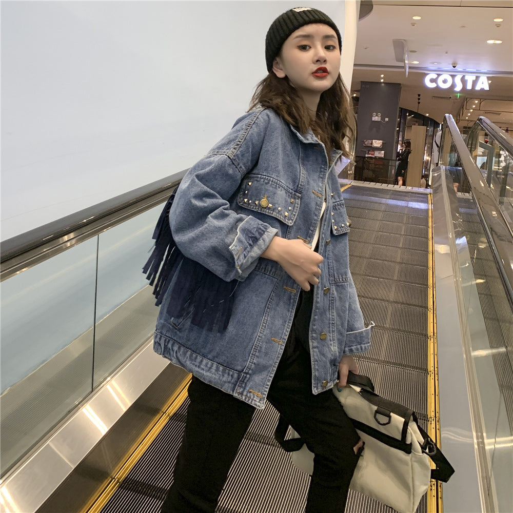 Gizlux Fringe women's embroidered tassel denim jacket - image 5