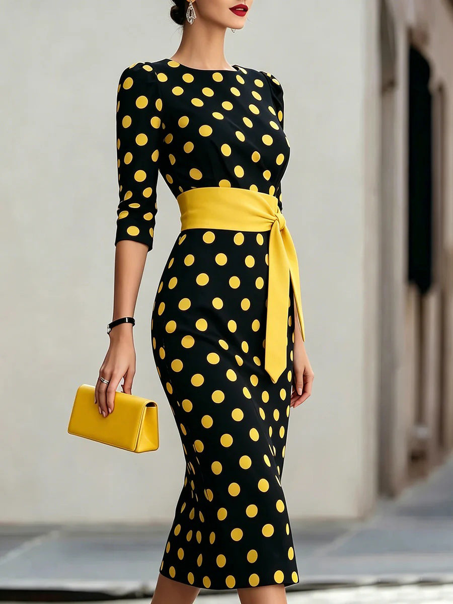 Gizlux Belle women's polka dot belted sheath midi dress - image 8