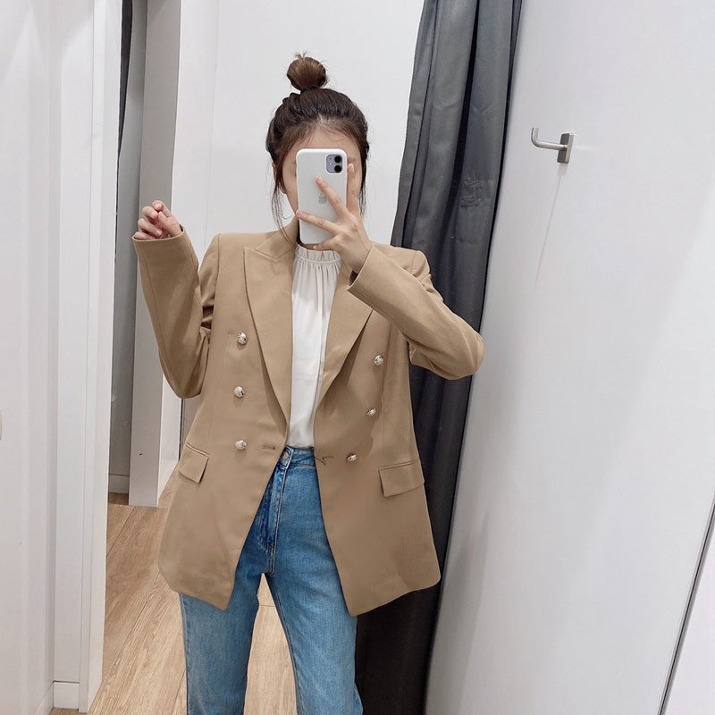 Gizlux Sienna women's camel double-button blazer - image 4