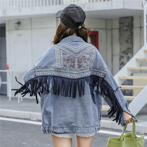 Gizlux Fringe women's embroidered tassel denim jacket - image 1