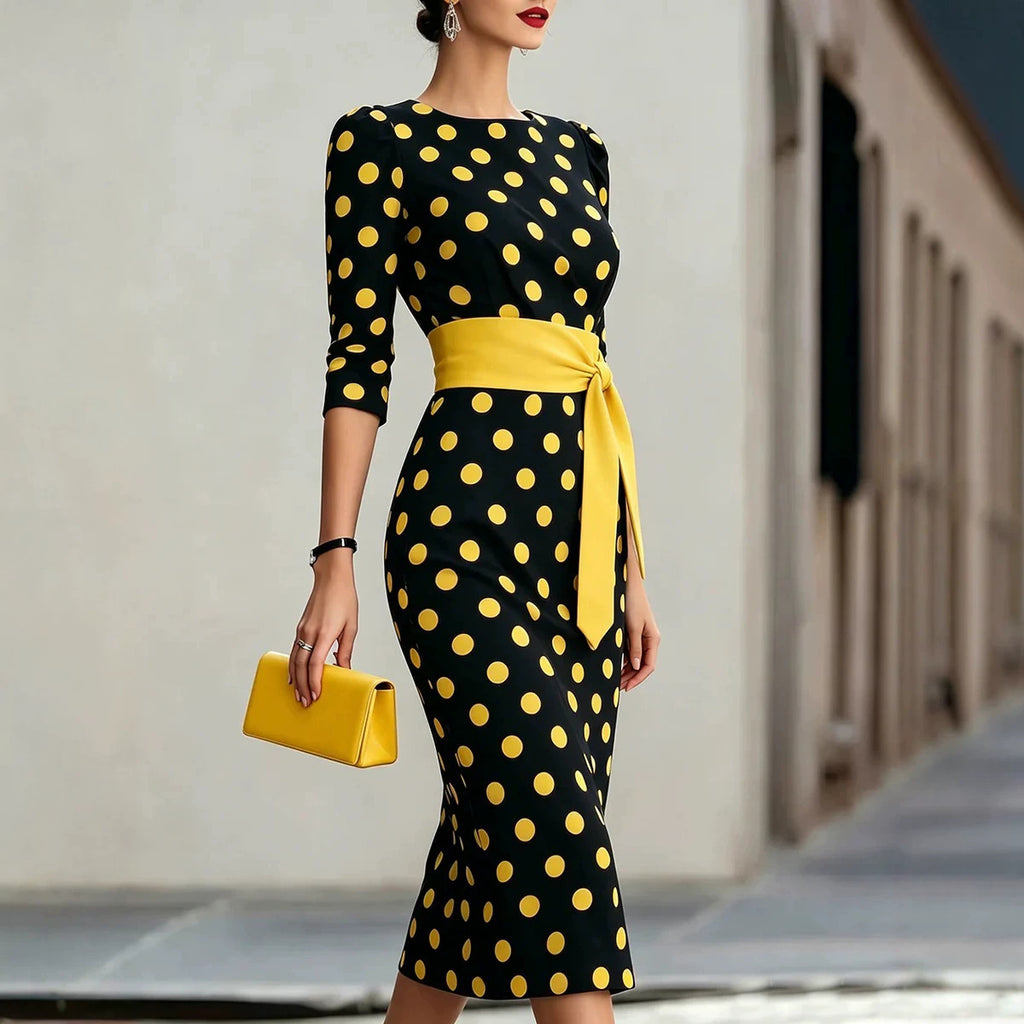 Gizlux Belle women's polka dot belted sheath midi dress - image 4