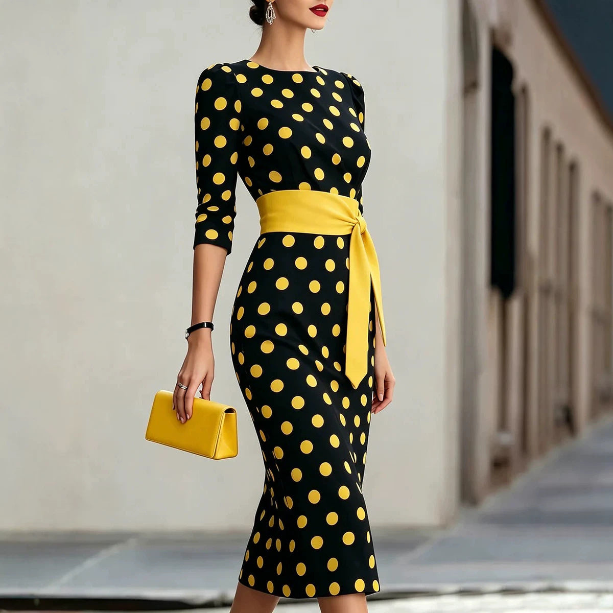 Gizlux Belle women's polka dot belted sheath midi dress - image 4