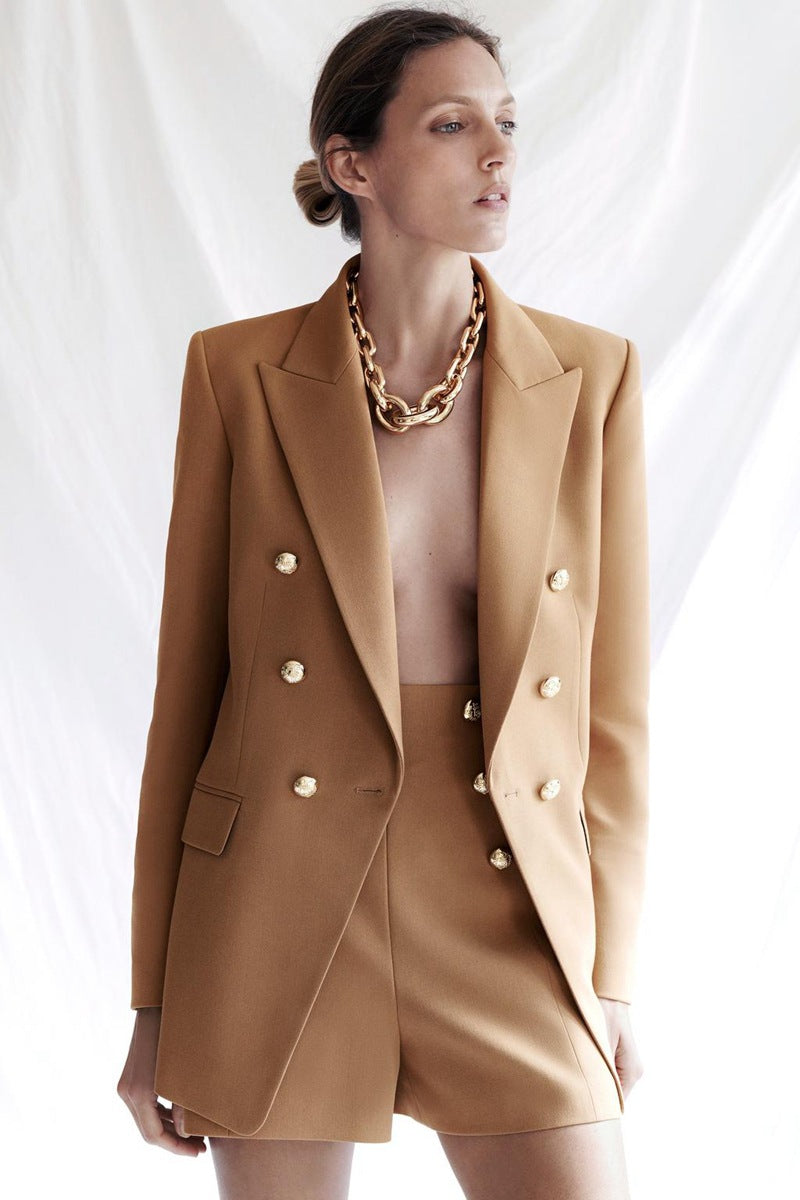 Gizlux Sienna women's camel double-button blazer - image 3