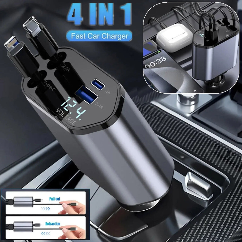 Gizlux Relay 4-in-1 retractable car charger with two USB-C cables - image 5