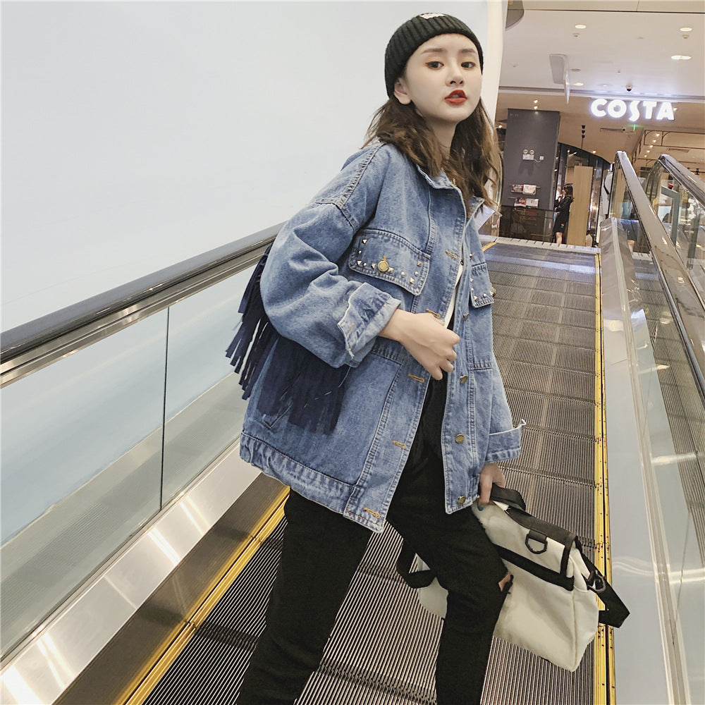 Gizlux Fringe women's embroidered tassel denim jacket - image 3