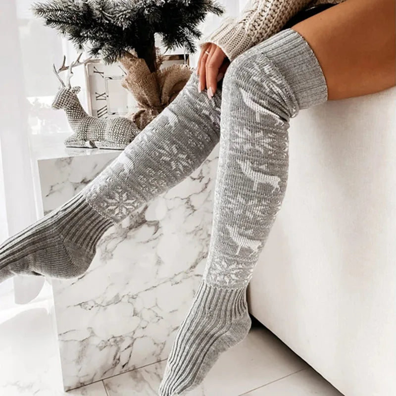 Gizlux reindeer knit Christmas thigh-high socks - image 5