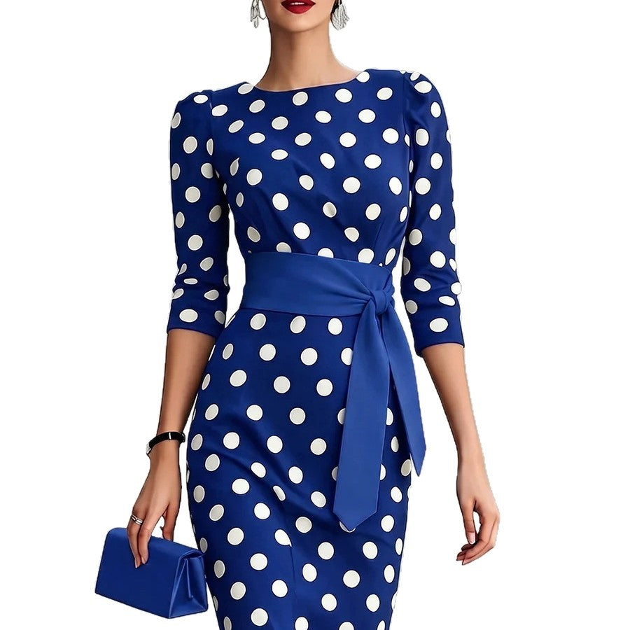 Gizlux Belle women's polka dot belted sheath midi dress - image 5