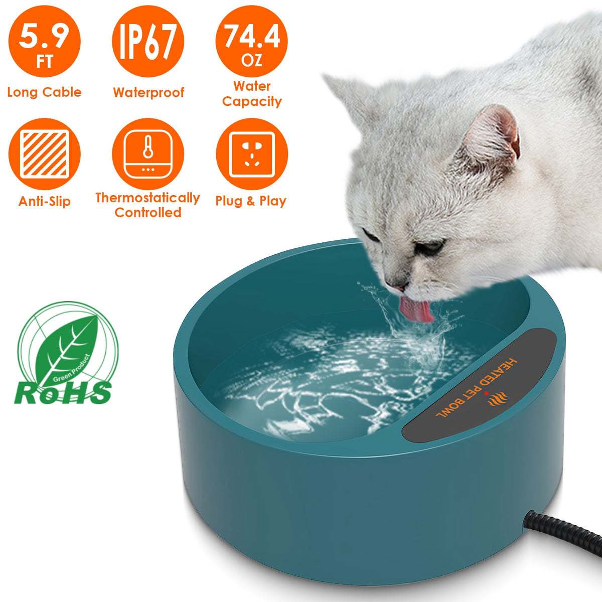 Gizlux Thaw heated pet water bowl 74 oz - image 4