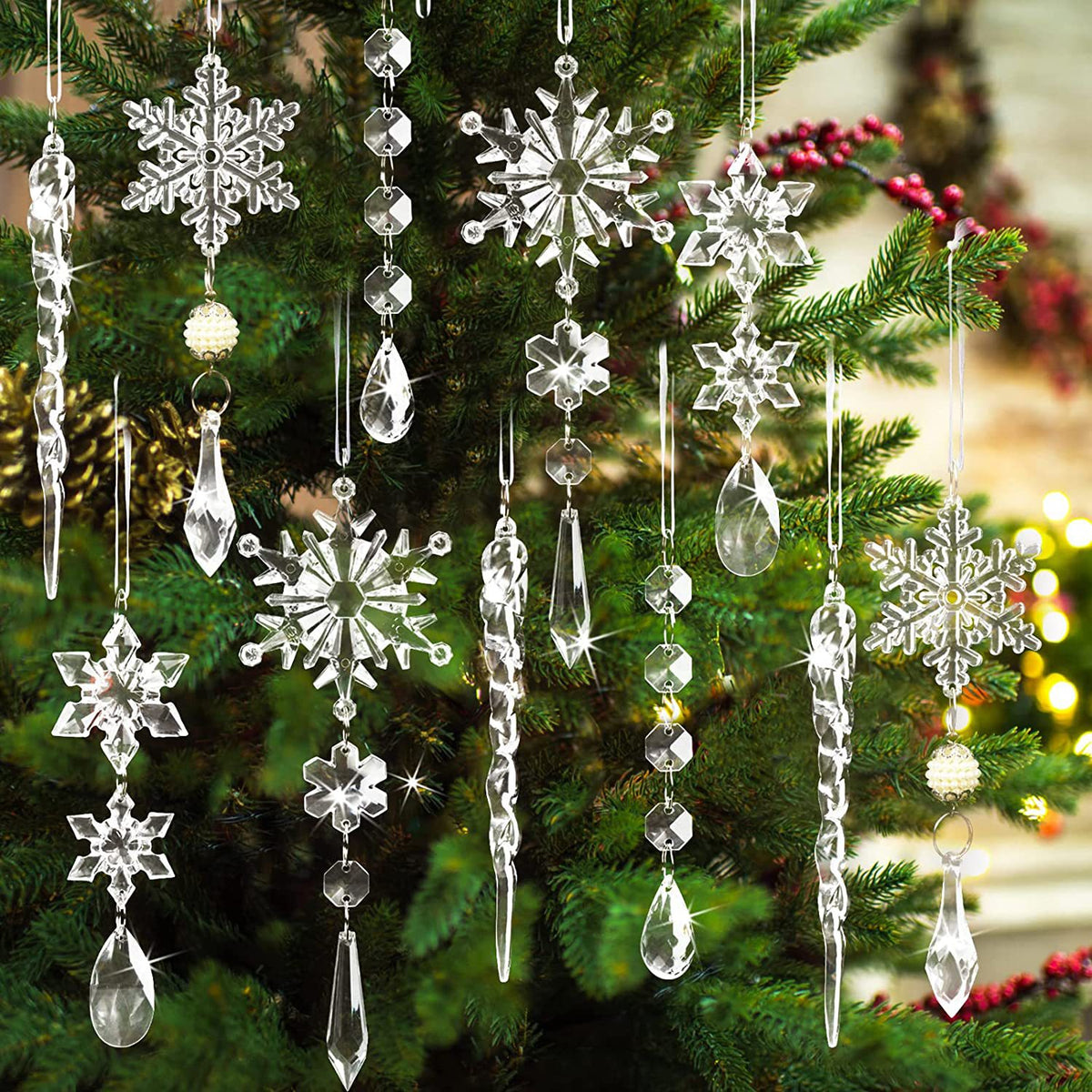 Gizlux clear acrylic icicle & snowflake ornaments (10 pieces) - image 5