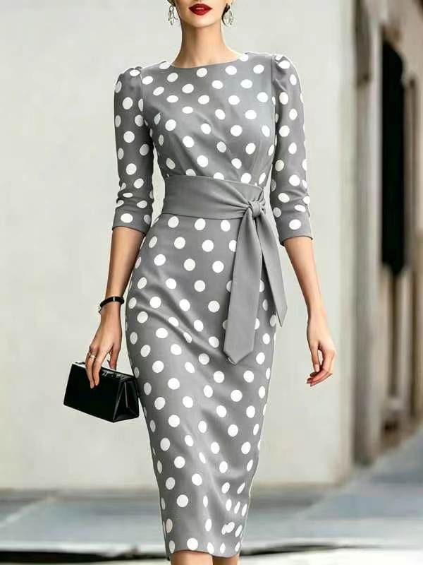 Gizlux Belle women's polka dot belted sheath midi dress - image 11