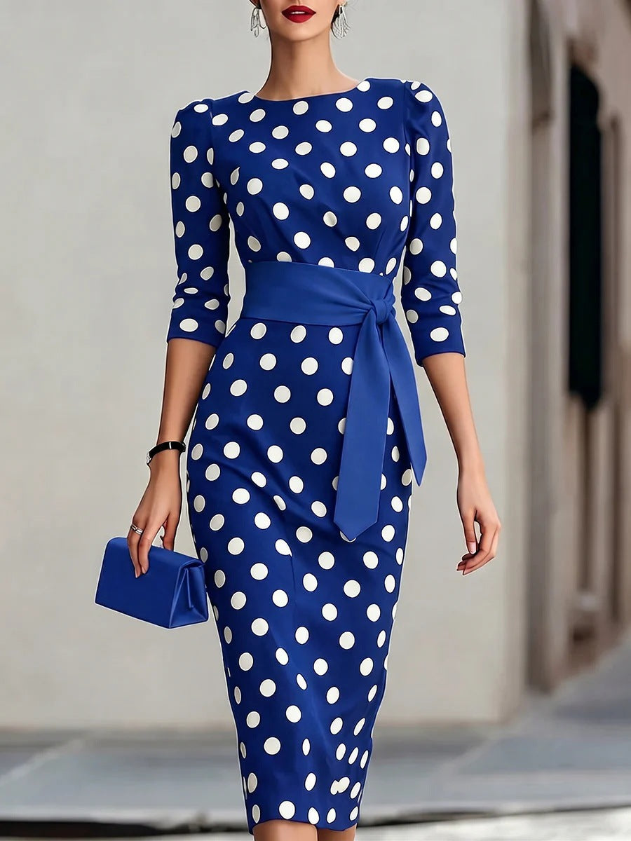 Gizlux Belle women's polka dot belted sheath midi dress - image 7