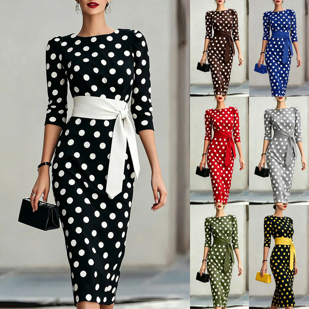 Gizlux Belle women's polka dot belted sheath midi dress - image 1