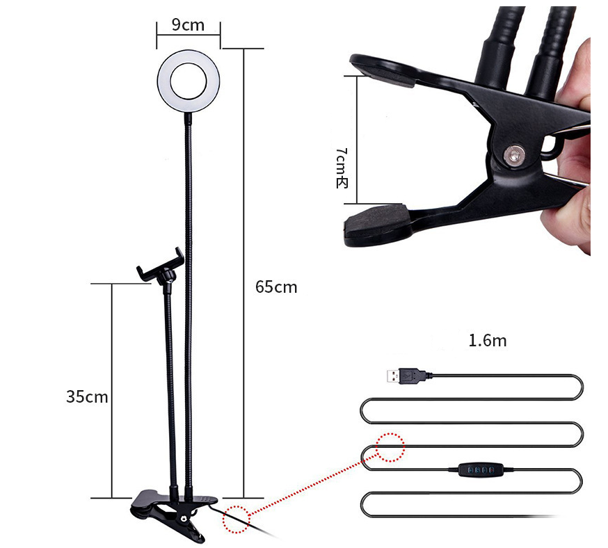 Gizlux Beam clamp ring light with flexible phone holder - image 1