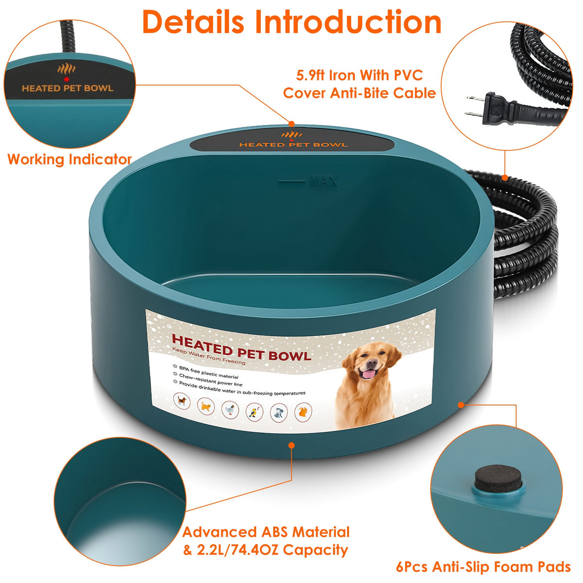 Gizlux Thaw heated pet water bowl 74 oz - image 10