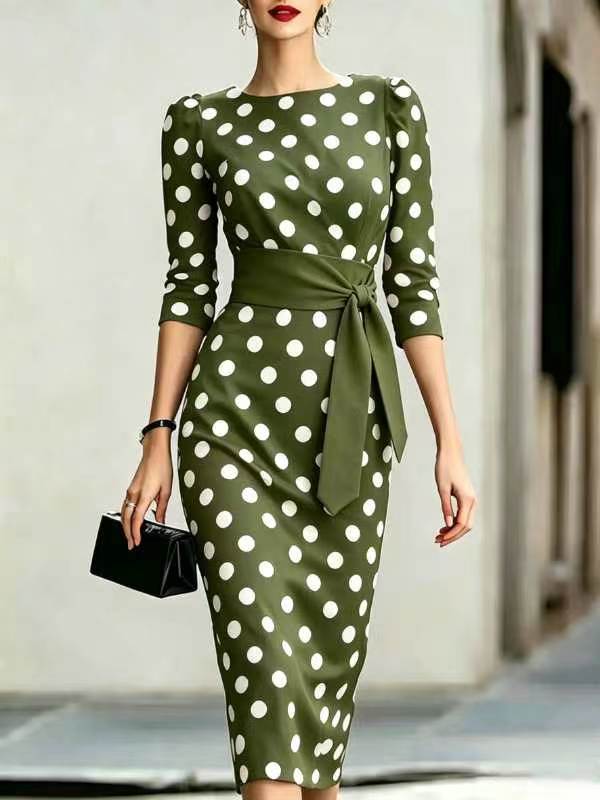Gizlux Belle women's polka dot belted sheath midi dress - image 10