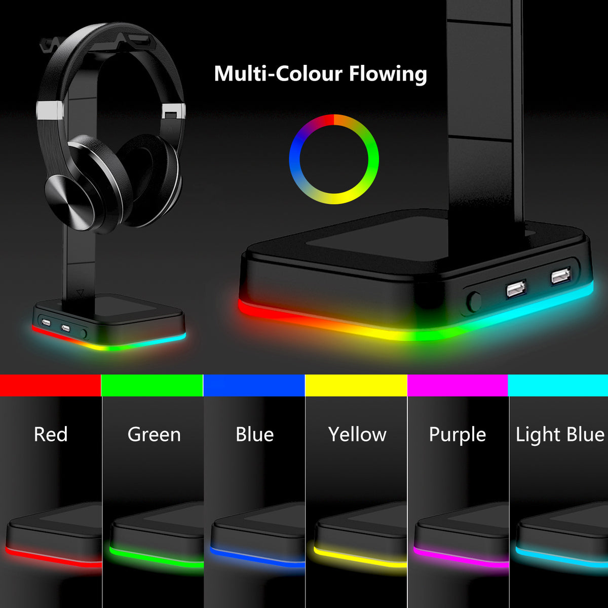 Gizlux Halo RGB headset stand with USB hub - image 3