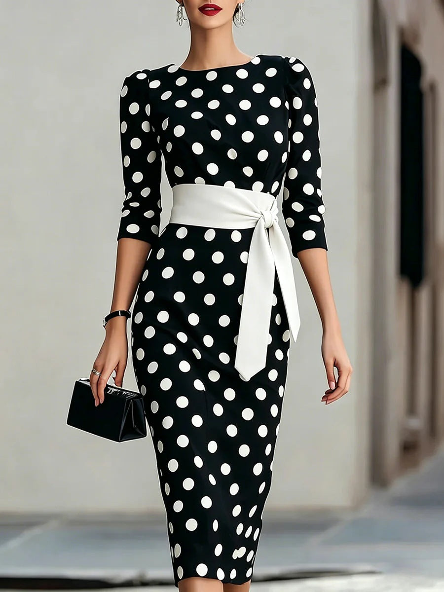 Gizlux Belle women's polka dot belted sheath midi dress - image 6