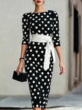 Gizlux Belle women's polka dot belted sheath midi dress - image 6