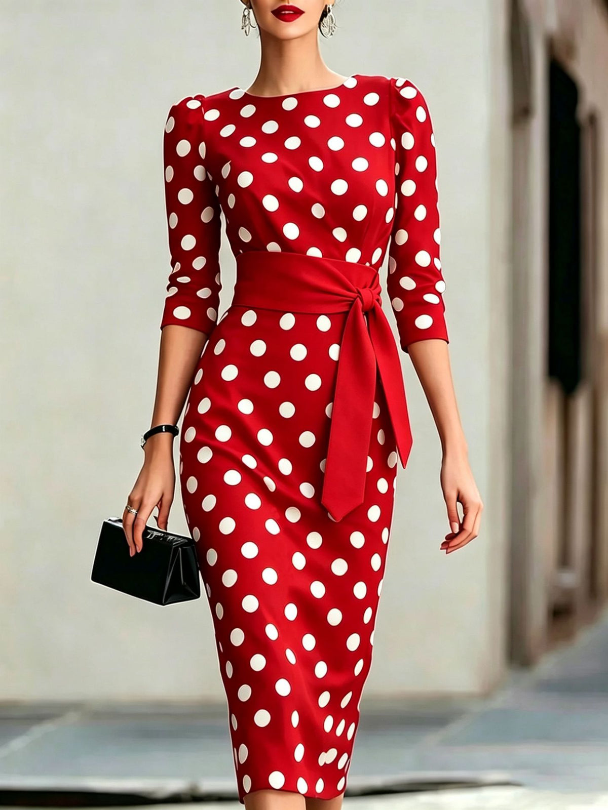Gizlux Belle women's polka dot belted sheath midi dress - image 9