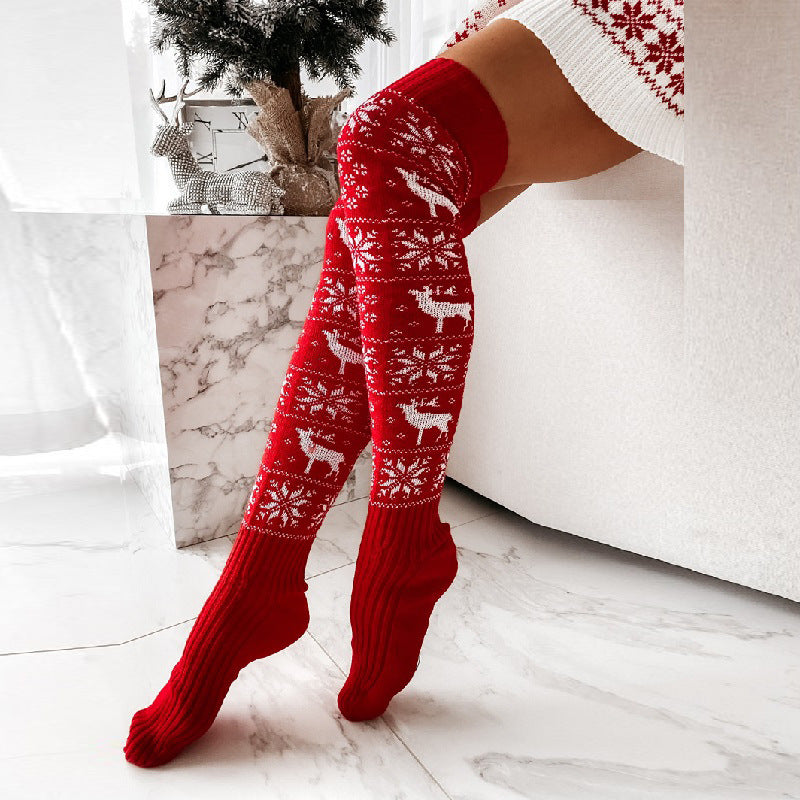 Gizlux reindeer knit Christmas thigh-high socks - image 1
