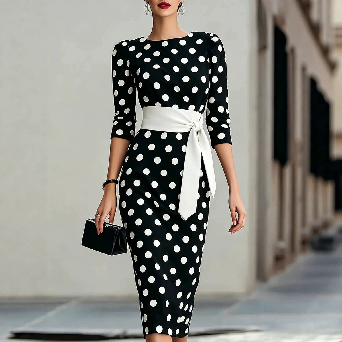 Gizlux Belle women's polka dot belted sheath midi dress - image 2