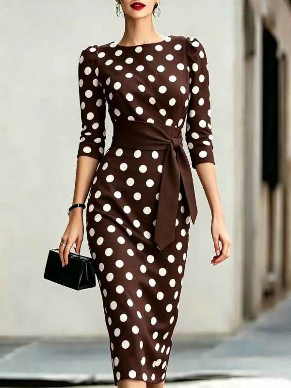 Gizlux Belle women's polka dot belted sheath midi dress - image 12